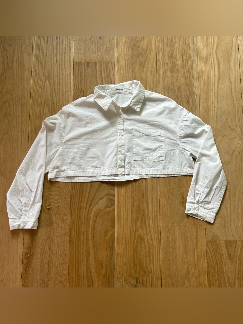Showpo White Cropped Button Down Shirt Oversized Cotton Top US 4